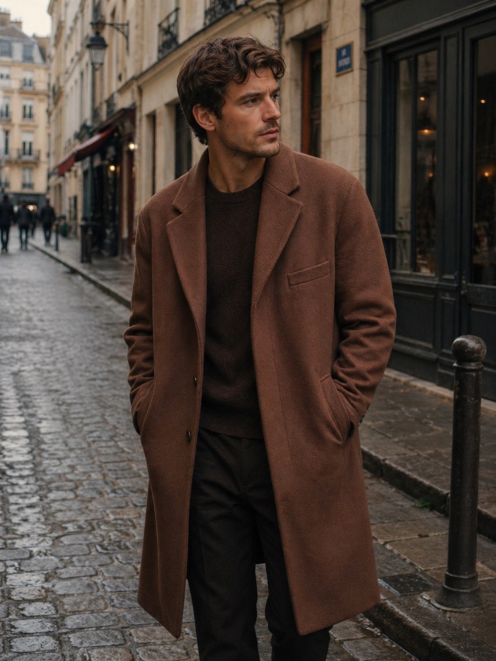 MANTONI Milan Italy Brown Wool Cashmere Blend Pea Coat - Men's Classic Overcoat